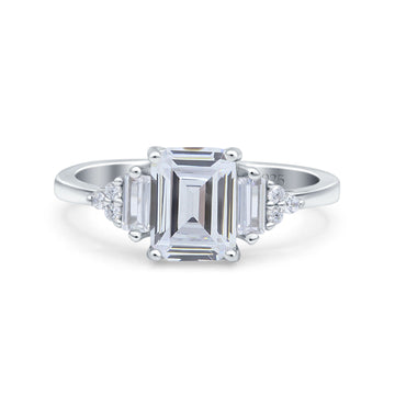 Emerald Cut Art Deco Wedding Engagement Ring Baguette Simulated Cubic Zirconia 925 Sterling Silver